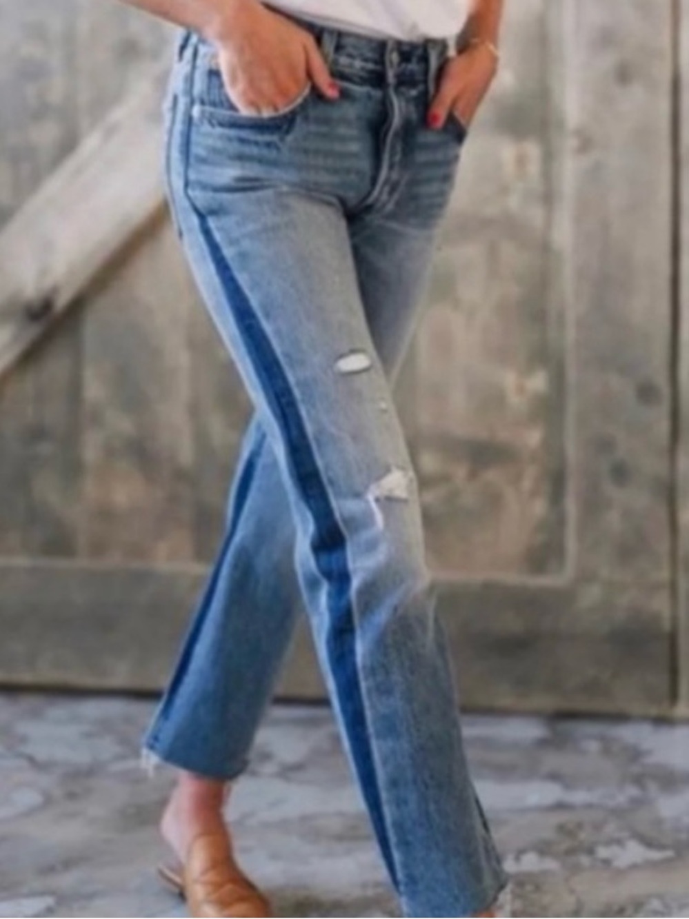 Levi's Light Blue Straight Leg Jeans with Frayed Hem - Picture 3 of 3